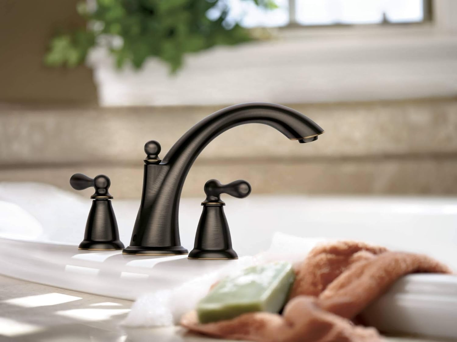 MOEN 86440BRB Caldwell Mediterranean Bronze Two-Handle High Arc Roman Tub Faucet